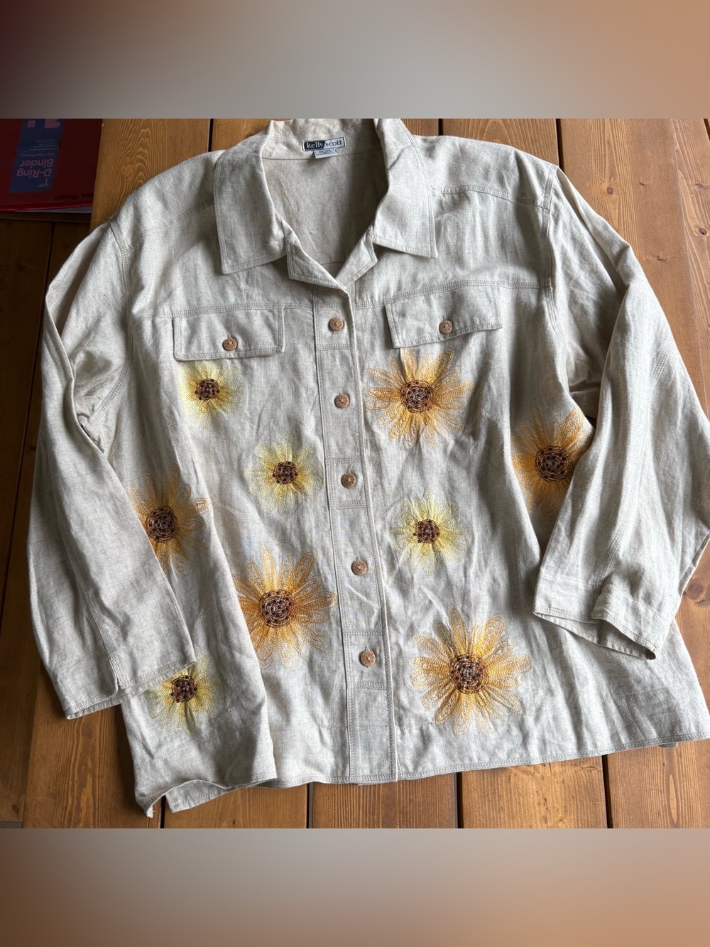 Kelly Scott 3X Linen Blend Sunflower Embroidered Jacket Boho Cottagecore Floral